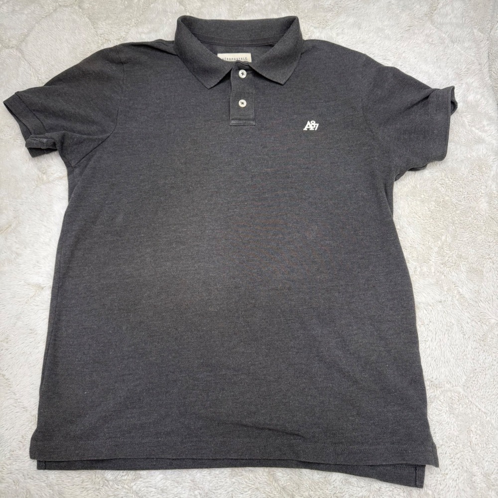 Vintage Aeropostale A87 Polo Shirt Mens L Gray Embroidered Logo Y2K Preppy